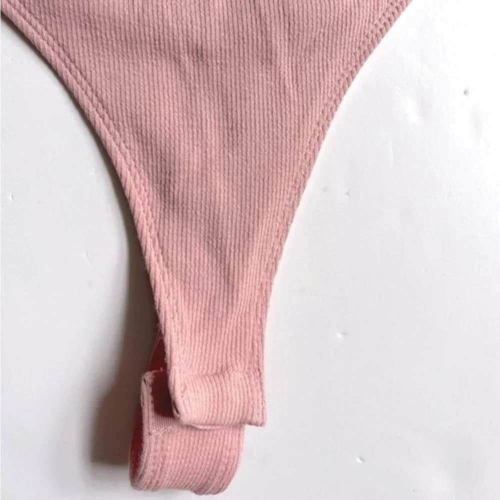 Elodie Womens Ribbed Square Neck Tank Thong Bodysuit Mauve Pink Medium New - Picture 5 of 10